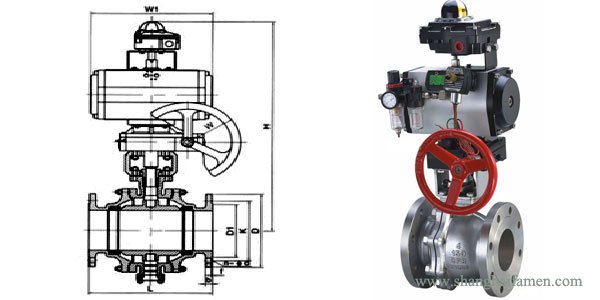 帶手動(dòng)氣動(dòng)硬密封(fēng)球閥結(jié)構(gòu)圖